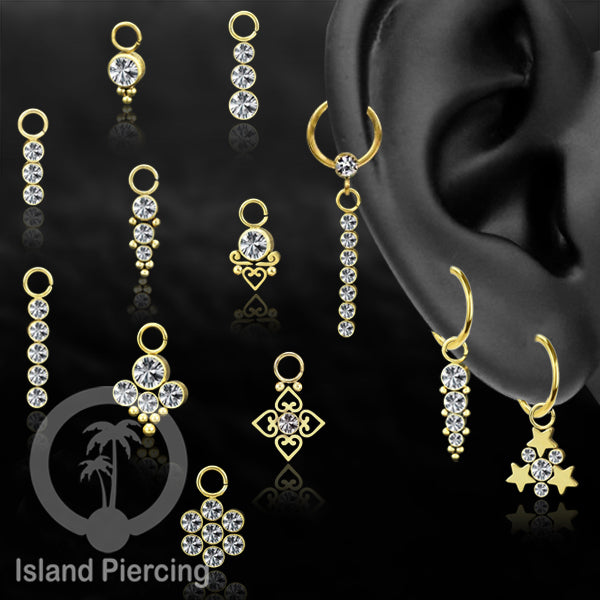 Koleksi Charm yang Liotin Piercing Stainless warna gold sangat lux dengan Kristal Zircon