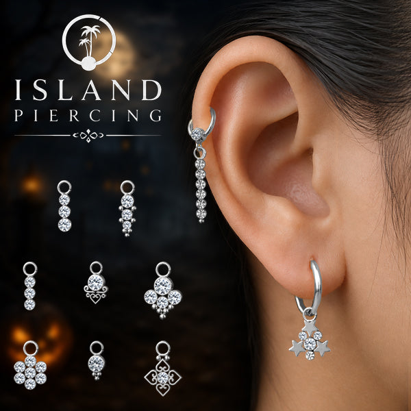 Koleksi Charm yang Liotin Piercing Stainless warna silver sangat mewah dengan Kristal Zircon