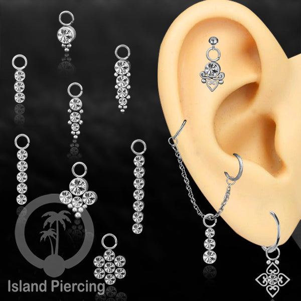 Koleksi Charm yang Liotin Piercing Stainless warna silver sangat lux dengan Kristal Zircon