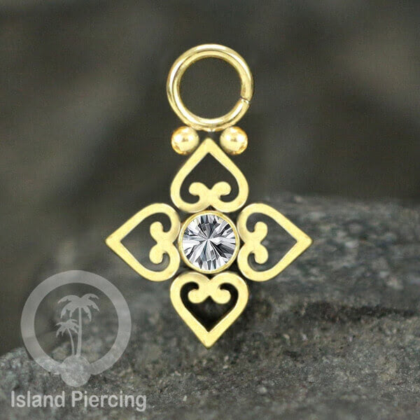 Koleksi Charm yang Liotin Piercing Stainless warna gold sangat lux dengan Kristal Zircon