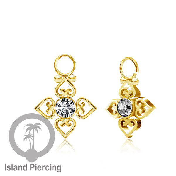Koleksi Charm yang Liotin Piercing Stainless warna gold sangat lux dengan Kristal Zircon