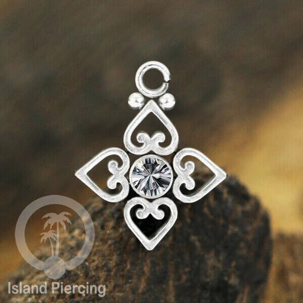 Koleksi Charm yang Liotin Piercing Stainless warna silver sangat lux dengan Kristal Zircon