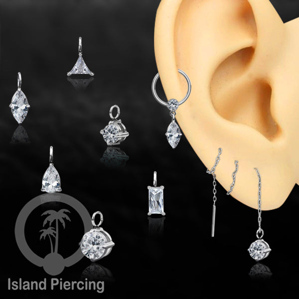 Body Jewelry Charm stainless kristal zirconia prong warna silver bisa di pasang sebagai DIY