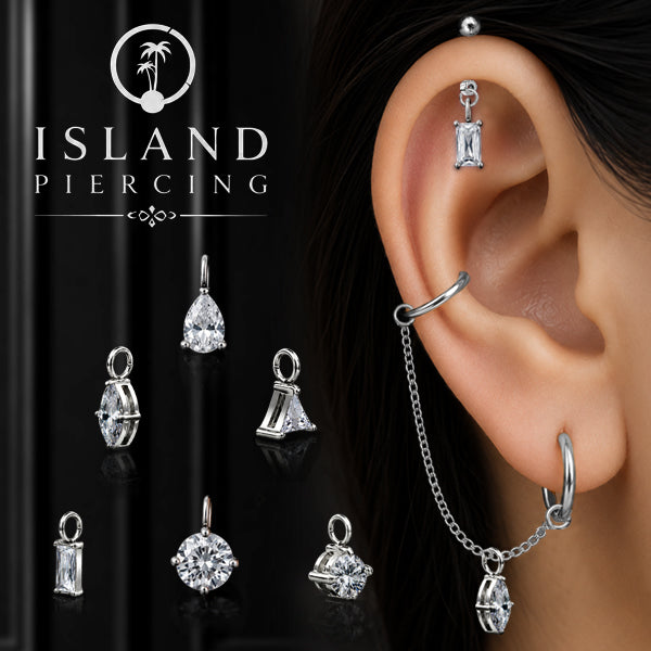Body Jewelry Charm stainless kristal zirconia prong warna silver bisa di pasang sebagai DIY