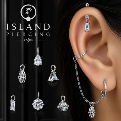 Body Jewelry Charm stainless kristal zirconia prong warna silver bisa di pasang sebagai DIY