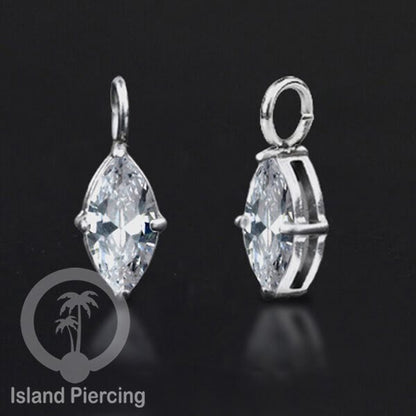 Body Jewelry Charm stainless kristal zirconia prong warna silver bisa di pasang sebagai DIY