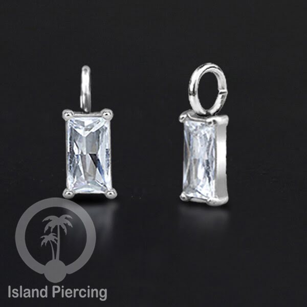 Body Jewelry Charm stainless kristal zirconia prong warna silver bisa di pasang sebagai DIY