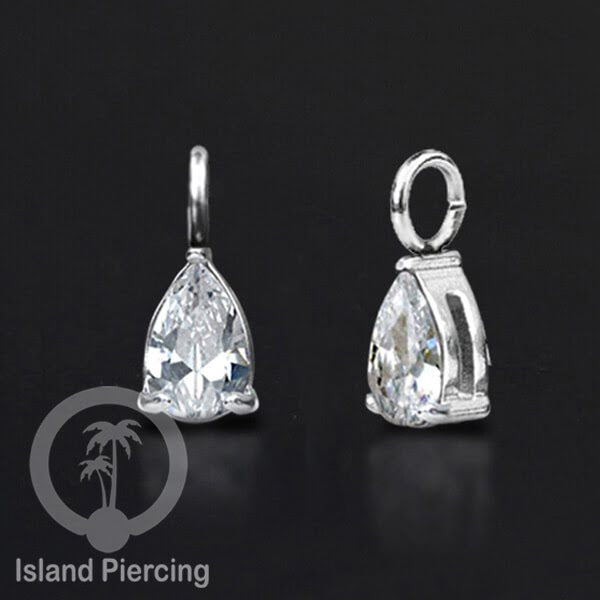 Body Jewelry Charm stainless kristal zirconia prong warna silver bisa di pasang sebagai DIY