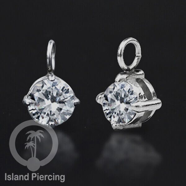 Body Jewelry Charm stainless kristal zirconia prong warna silver bisa di pasang sebagai DIY