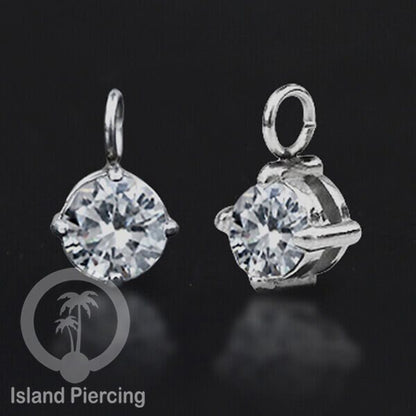 Body Jewelry Charm stainless kristal zirconia prong warna silver bisa di pasang sebagai DIY