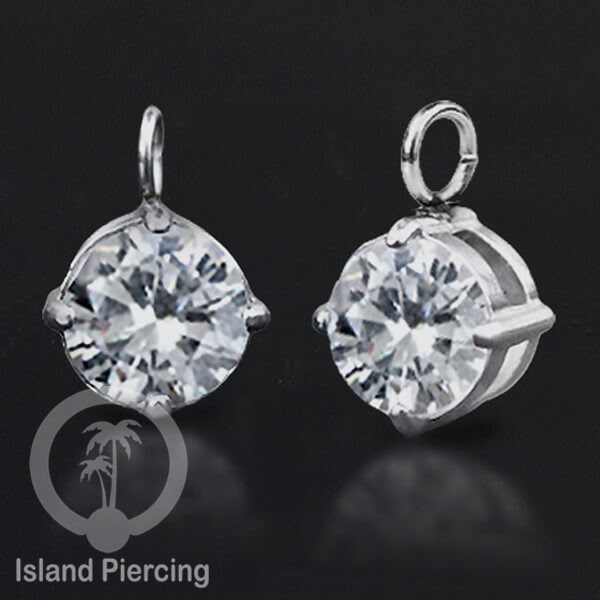 Body Jewelry Charm stainless kristal zirconia prong warna silver bisa di pasang sebagai DIY