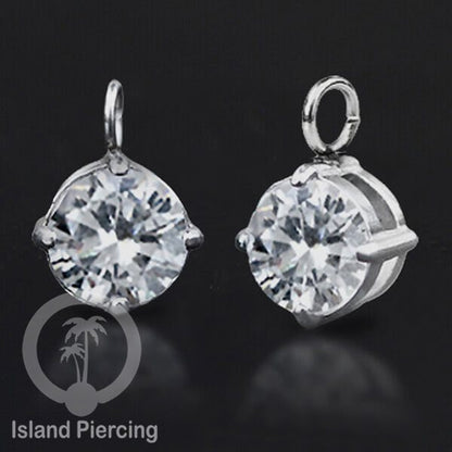 Body Jewelry Charm stainless kristal zirconia prong warna silver bisa di pasang sebagai DIY