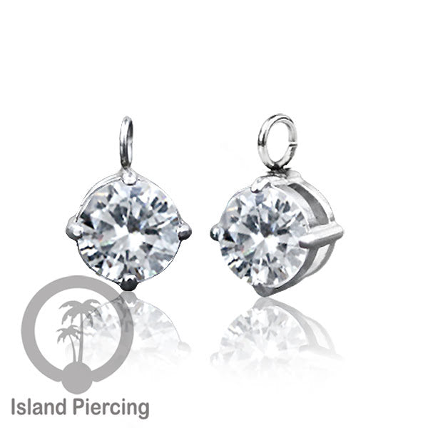 Body Jewelry Charm stainless kristal zirconia prong warna silver bisa di pasang sebagai DIY