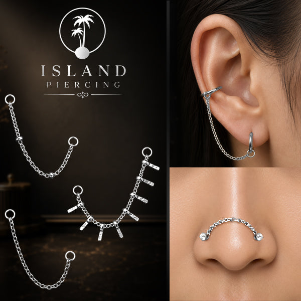 Rantai dekorasi Body Piercing Jewelry dan anting telinga Connective Chain warna silver