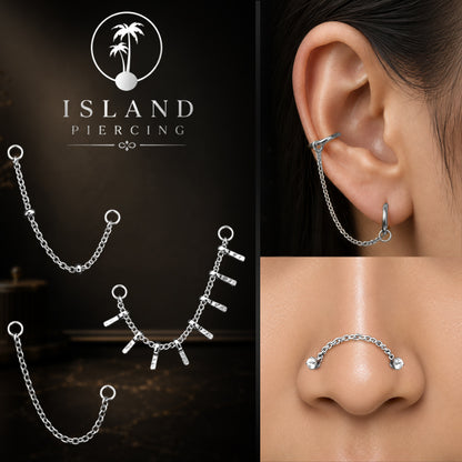Rantai dekorasi Body Piercing Jewelry dan anting telinga Connective Chain warna silver