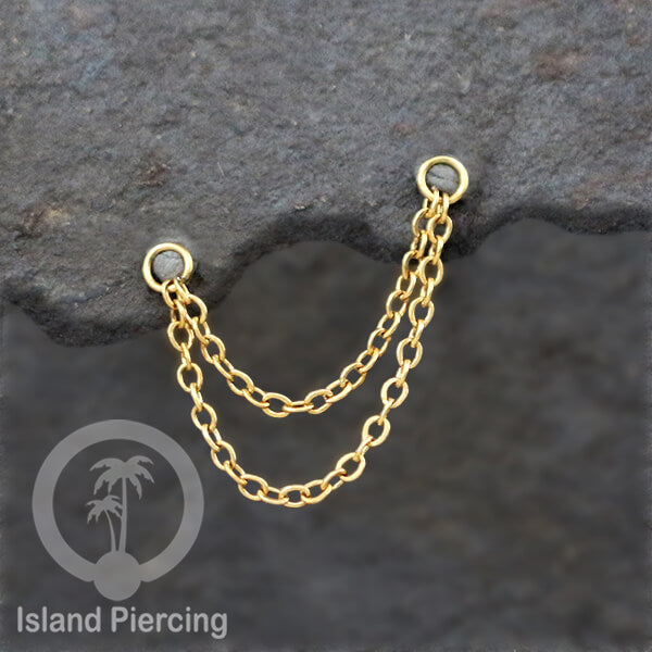 Rantai dekorasi Body Jewelry dan Perhiasan Anting telinga double Connective Chain warna gold