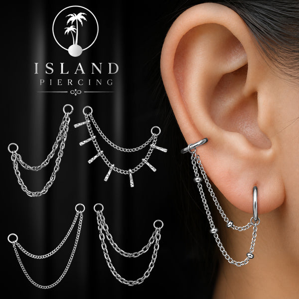 Rantai dekorasi Body Jewelry dan Anting-anting anting double Connective Chain warna perak