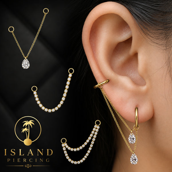 Rantai untuk dekorasi Body Jewelry dan Anting telinga connective chain warna gold dengan kristal