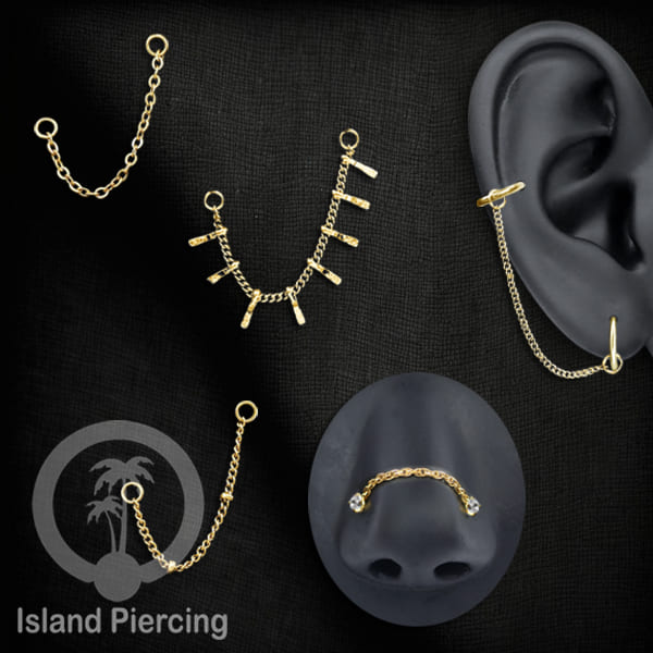 Rantai dekorasi Body Piercing Jewelry dan Perhiasan Anting telinga Connective Chain warna gold