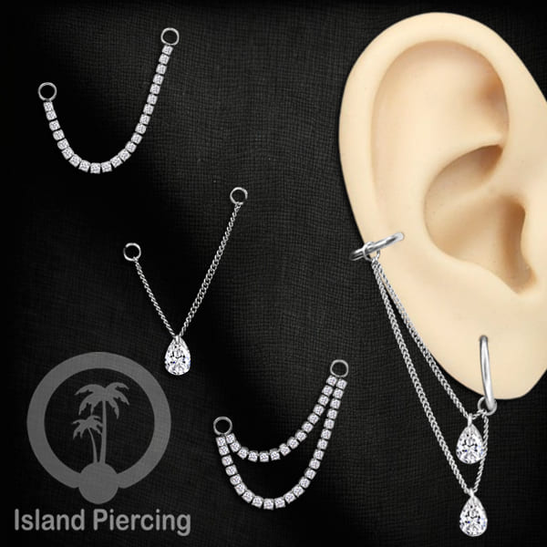 Rantai untuk dekorasi Body Jewelry dan Anting telinga connective chain warna silver dengan kristal