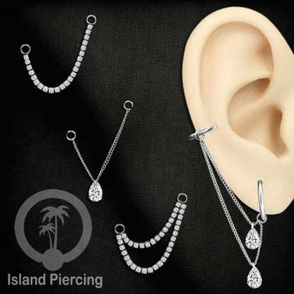 Rantai untuk dekorasi Body Jewelry dan Anting telinga connective chain warna silver dengan kristal