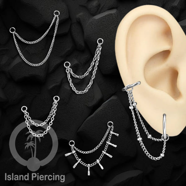 Rantai dekorasi Body Jewelry dan Perhiasan Anting telinga double Connective Chain warna silver