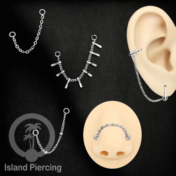 Rantai dekorasi Body Piercing Jewelry dan Perhiasan Anting telinga Connective Chain warna silver