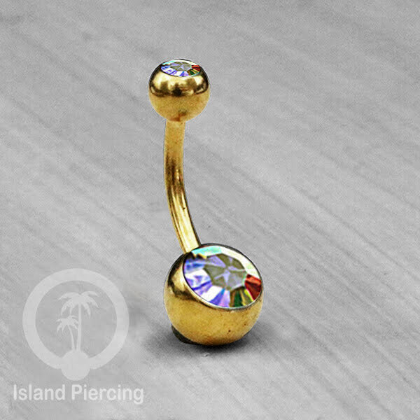 Anting Pusar/Navel Bar warna gold Piercing Jewelry Kristal Warna-warni