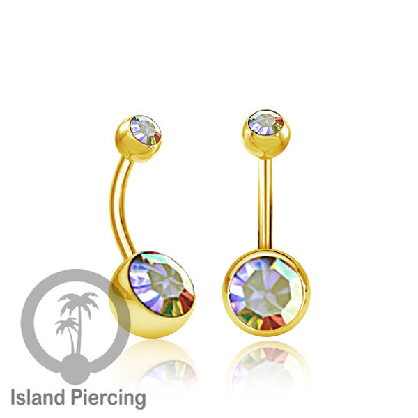 Anting Pusar/Navel Bar warna gold Piercing Jewelry Kristal Warna-warni