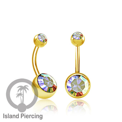 Anting Pusar/Navel Bar warna gold Piercing Jewelry Kristal Warna-warni