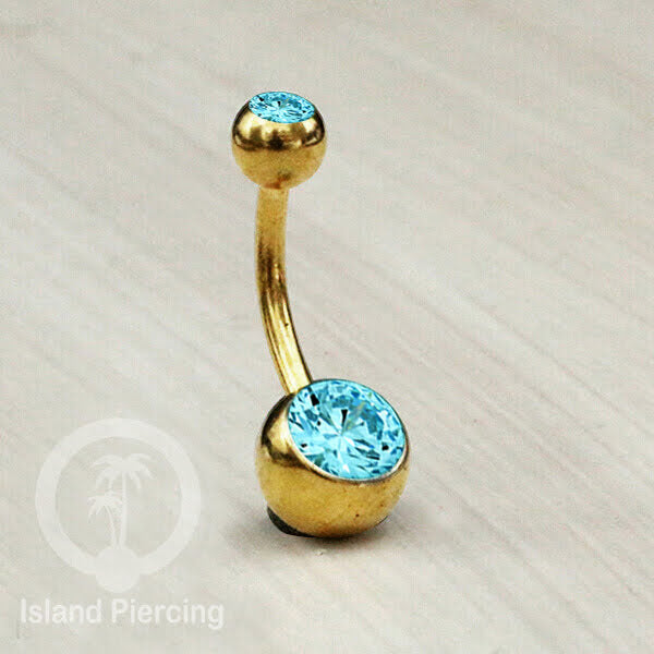 Anting Pusar/Navel Bar warna gold Piercing Jewelry Kristal Warna-warni