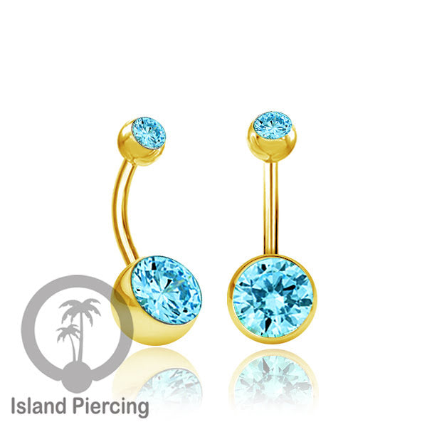 Anting Pusar/Navel Bar warna gold Piercing Jewelry Kristal Warna-warni