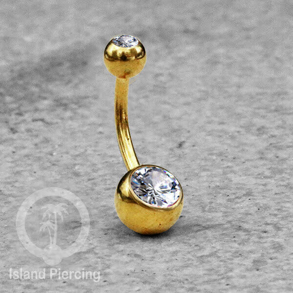 Anting Pusar/Navel Bar warna gold Piercing Jewelry Kristal Warna-warni