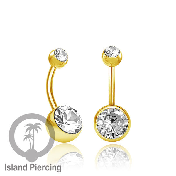 Anting Pusar/Navel Bar warna gold Piercing Jewelry Kristal Warna-warni
