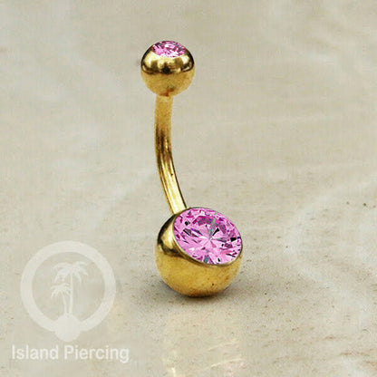 Anting Pusar/Navel Bar warna gold Piercing Jewelry Kristal Warna-warni