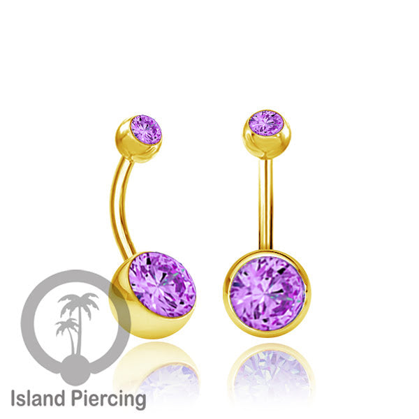 Anting Pusar/Navel Bar warna gold Piercing Jewelry Kristal Warna-warni