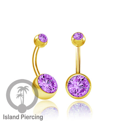 Anting Pusar/Navel Bar warna gold Piercing Jewelry Kristal Warna-warni