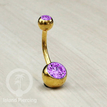 Anting Pusar/Navel Bar warna gold Piercing Jewelry Kristal Warna-warni