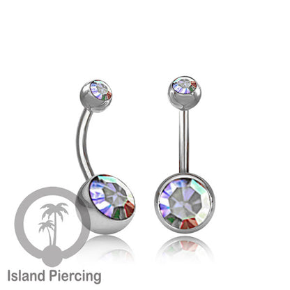 Anting Pusar/Navel Bar warna silver dengan model Kristal berwarna dan bening