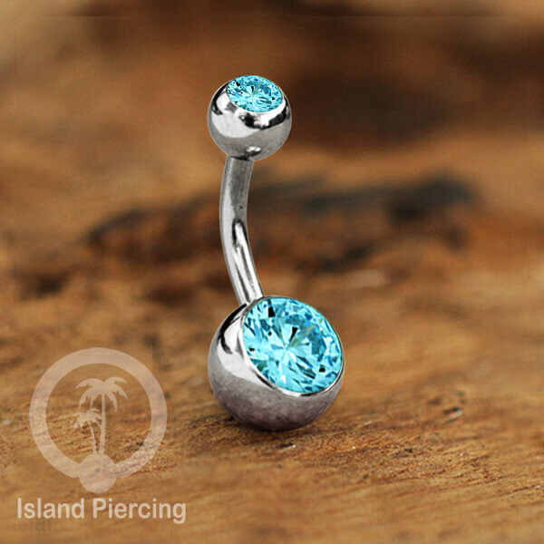 Anting Pusar/Navel Bar warna silver dengan model Kristal berwarna dan bening