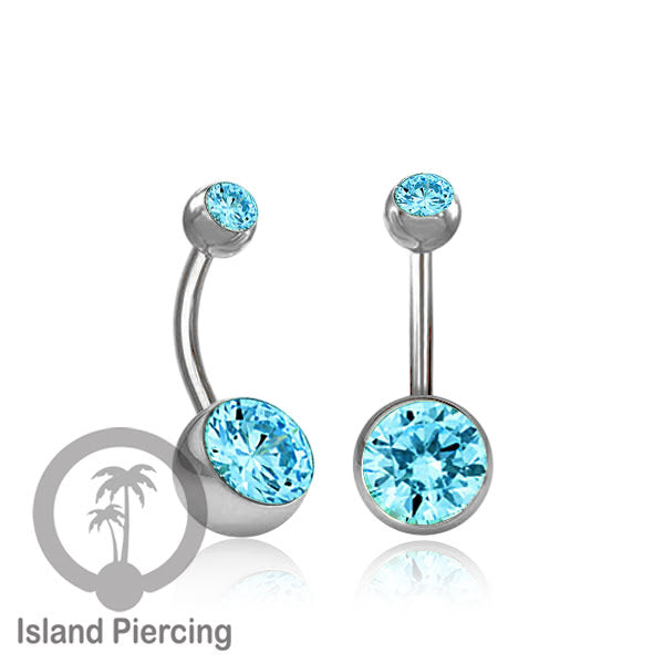 Anting Pusar/Navel Bar warna silver dengan model Kristal berwarna dan bening