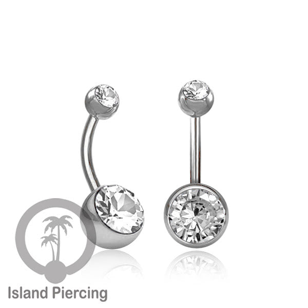 Anting Pusar/Navel Bar warna silver dengan model Kristal berwarna dan bening