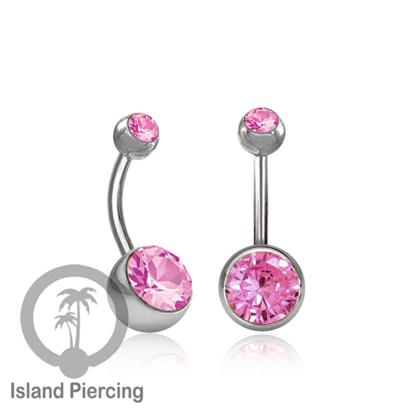Anting Pusar/Navel Bar warna silver dengan model Kristal berwarna dan bening