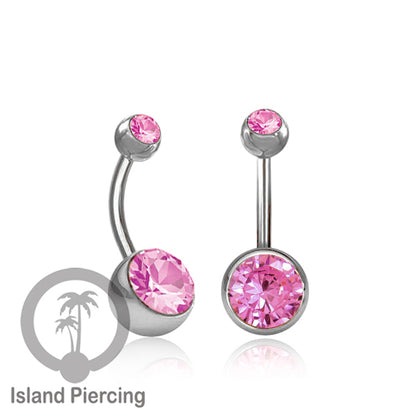 Anting Pusar/Navel Bar warna silver dengan model Kristal berwarna dan bening