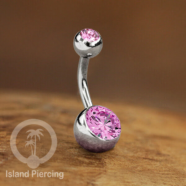 Anting Pusar/Navel Bar warna silver dengan model Kristal berwarna dan bening