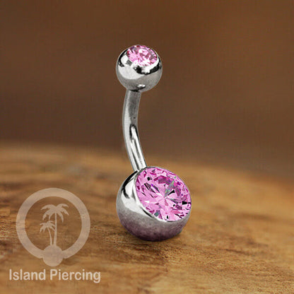 Anting Pusar/Navel Bar warna silver dengan model Kristal berwarna dan bening