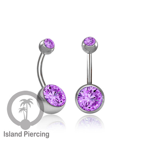 Anting Pusar/Navel Bar warna silver dengan model Kristal berwarna dan bening