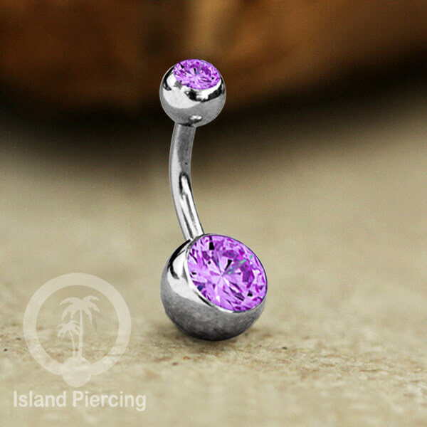 Anting Pusar/Navel Bar warna silver dengan model Kristal berwarna dan bening