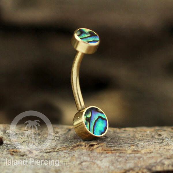 Anting Pusar/Navel Bar warna gold Piercing Jewelry ada pilihan kerang laut atau kristal bening