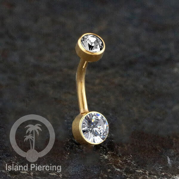 Anting Pusar/Navel Bar warna gold Piercing Jewelry ada pilihan kerang laut atau kristal bening